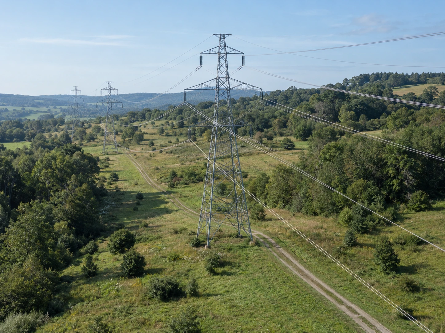 Illustrative view of an electricity transmission corridor and surrounding vegetation